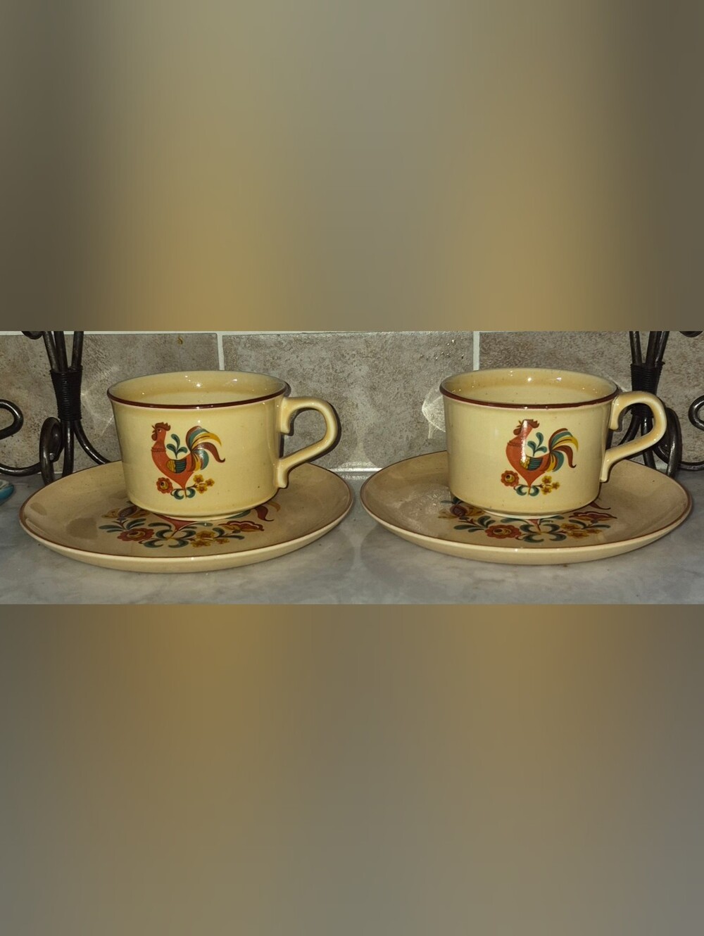 2 Vintage Taylor Smith & Taylor cup & saucer set in the "Reveille" Pattern